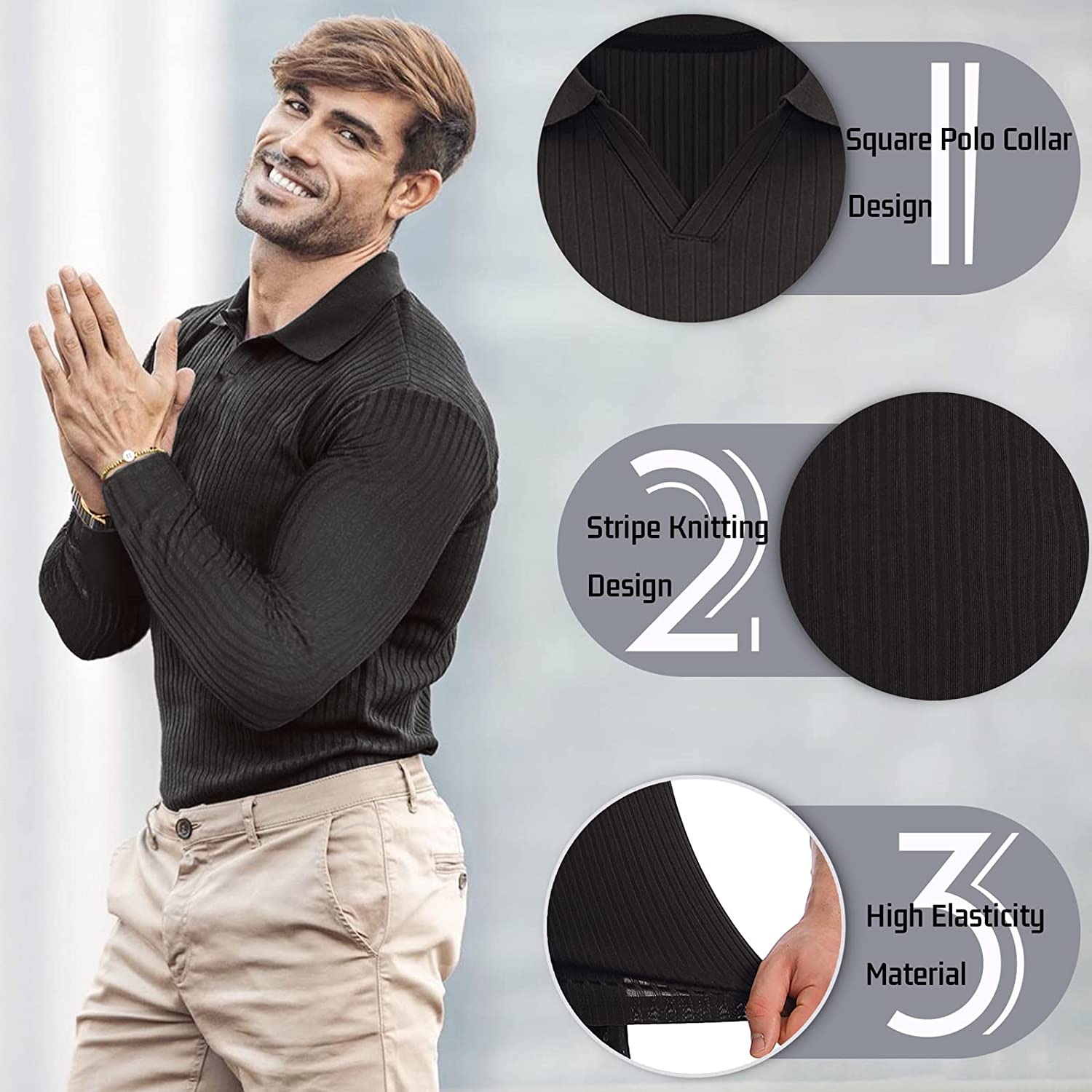 Lempue Mens V Neck t Shirts Slim Fit Muscle Polo Shirts for Men Short Sleeve Dry Fit Golf Shirts Casual Stylish Cloths - Image 8
